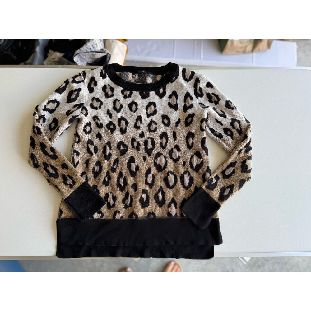 Ann Taylor Sweater Womens Medium Leopard Black Brown Long Sleeve Knit Wool Blend